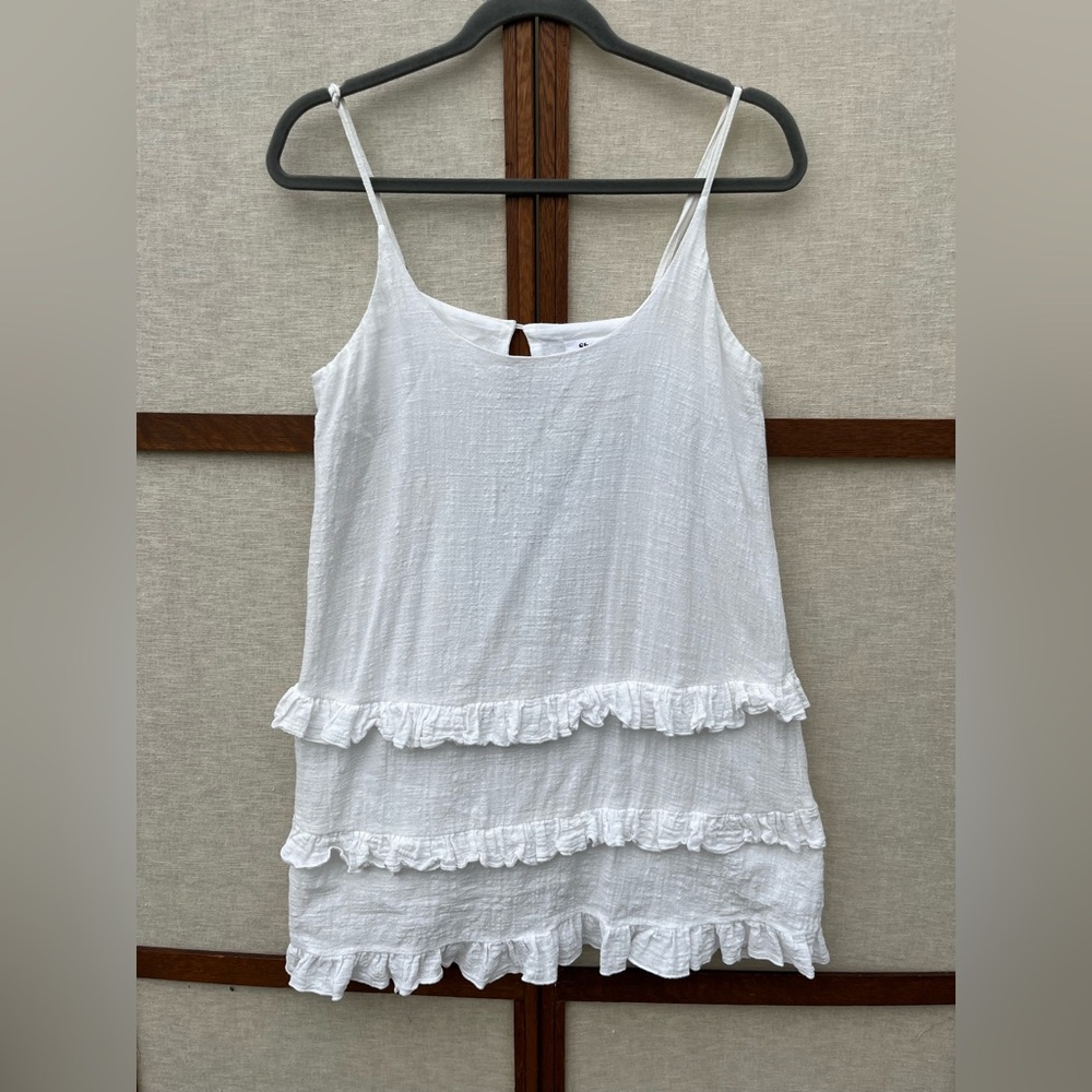 Showpo. White Gauze Ruffle Lined Camisole Women's Cotton Spaghetti Strap Top - 6